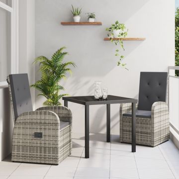 Set de Dining pentru Grădină 3 Piese cu Perne Gri din Poliratan
