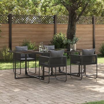 Set de dining pentru grădină 6 piese cu perne din oțel și ratan poliester
