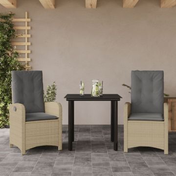 Set de masă pentru grădină, 3 piese, cu perne, bej, poliratan