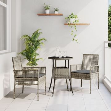 Set de Mobilier pentru Dining Set de 3 Gri Ratan Rezistent