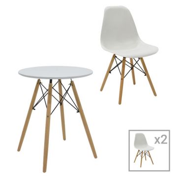 Set masa Julita 3 pakoworld MDF si lemn de fag in nuanta alb-Naturala D60x73cm