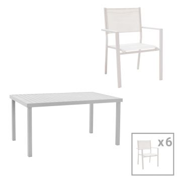 Set mese de sufragerie Kliton-Moly 7 pakoworld aluminiu in nuanta alb 150x80x74cm