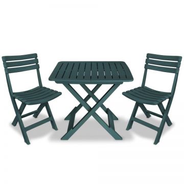 Set mobilier bistro pliabil, 3 piese, verde, plastic