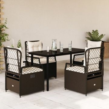 Set mobilier de grădină, 5 piese, cu perne, maro, poliratan