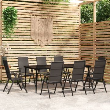 Set mobilier de grădină, 9 piese, negru