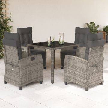 Set mobilier de grădină cu perne, 5 piese, gri, poliratan