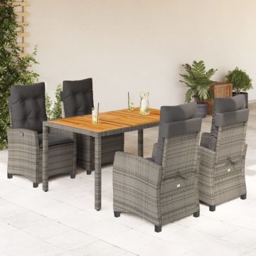 Set mobilier de grădină cu perne, 5 piese, gri, poliratan