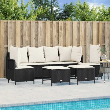 Set mobilier de grădină cu perne, 5 piese, negru, poliratan