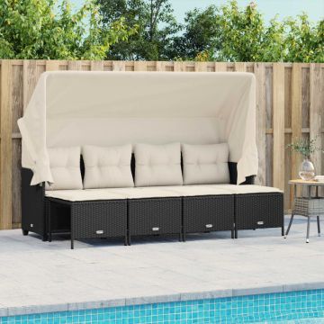 Set mobilier de grădină cu perne, 5 piese, negru, poliratan