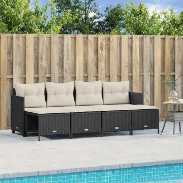 Set mobilier de grădină cu perne, 5 piese, negru, poliratan
