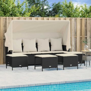 Set mobilier de grădină cu perne, 5 piese, negru, poliratan