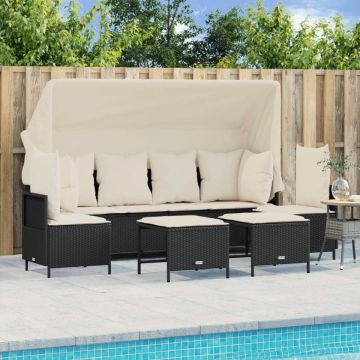 Set mobilier de grădină cu perne, 5 piese, negru, poliratan