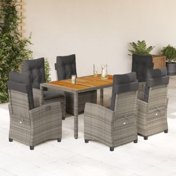 Set mobilier de grădină cu perne, 7 piese, gri, poliratan