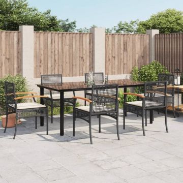 Set mobilier de grădină cu perne, 7 piese, negru, poliratan