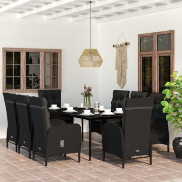 Set mobilier de grădină cu perne, 9 piese, negru