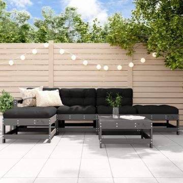 Set mobilier relaxare grădină&perne 6 piese gri lemn masiv pin