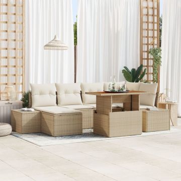 Set Sofa Grădină 7 Piese Bej Ratan Set Masă Grădină Set Sofa Grădină 7 Piese Bej Ratan Set Masă Grădină