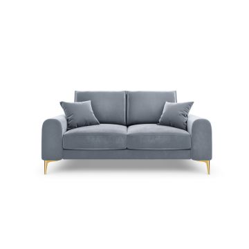 Canapea, Madara, Mazzini Sofas, 2 locuri, gold legs, 172x102x90 cm, catifea, albastru deschis
