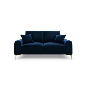 Canapea, Madara, Mazzini Sofas, 2 locuri, gold legs, 172x102x90 cm, catifea, albastru regal