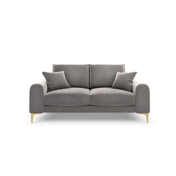 Canapea, Madara, Mazzini Sofas, 2 locuri, gold legs, 172x102x90 cm, catifea, gri deschis