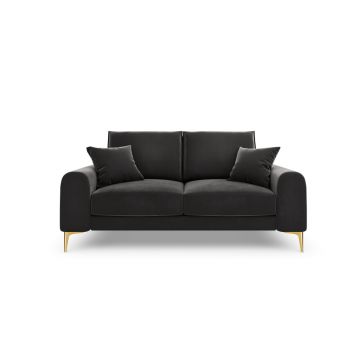 Canapea, Madara, Mazzini Sofas, 2 locuri, gold legs, 172x102x90 cm, catifea, gri inchis