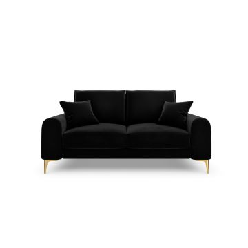 Canapea, Madara, Mazzini Sofas, 2 locuri, gold legs, 172x102x90 cm, catifea, negru