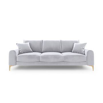 Canapea, Madara, Mazzini Sofas, 3 locuri, gold legs, 222x102x90 cm, catifea, argintiu
