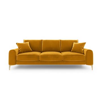 Canapea, Madara, Mazzini Sofas, 3 locuri, gold legs, 222x102x90 cm, catifea, galben