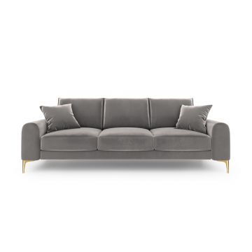 Canapea, Madara, Mazzini Sofas, 3 locuri, gold legs, 222x102x90 cm, catifea, gri deschis