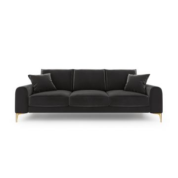 Canapea, Madara, Mazzini Sofas, 3 locuri, gold legs, 222x102x90 cm, catifea, gri inchis