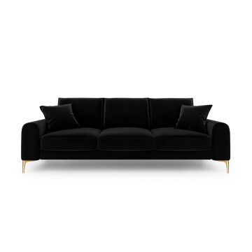 Canapea, Madara, Mazzini Sofas, 3 locuri, gold legs, 222x102x90 cm, catifea, negru