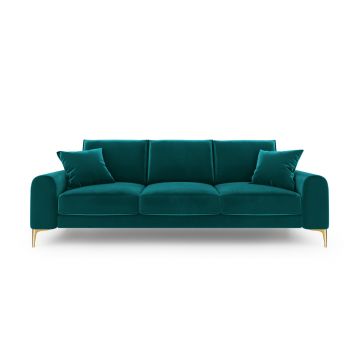 Canapea, Madara, Mazzini Sofas, 3 locuri, gold legs, 222x102x90 cm, catifea, turcoaz