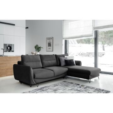 Coltar extensibil dreapta 3 locuri ELTAP, RT-06NU, Silva, 276x201x100 cm, lemn/poliester, gri inchis