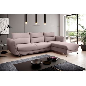 Coltar extensibil dreapta 3 locuri ELTAP, RT-101GO, Silva, 276x201x100 cm, lemn/poliester, roz deschis