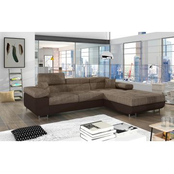 Coltar extensibil dreapta 4 locuri ELTAP, Armd-03, Armando, 289x203x85 cm, lemn/poliester, bej inchis/maro