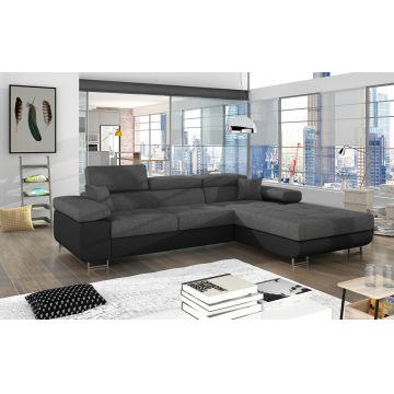 Coltar extensibil dreapta 4 locuri ELTAP, Armd-06, Armando, 289x203x85 cm, lemn/poliester, gri deschis/negru