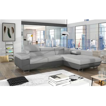 Coltar extensibil dreapta 4 locuri ELTAP, Armd-43, Armando, 289x203x85 cm, lemn/poliester, gri deschis/gri