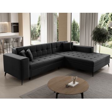 Coltar extensibil dreapta 4 locuri ELTAP, Sol-24, Solange, 292x196x84 cm, lemn/poliester, negru