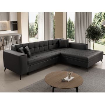 Coltar extensibil dreapta 4 locuri ELTAP, Sol-26, Solange, 292x196x84 cm, lemn/poliester, negru