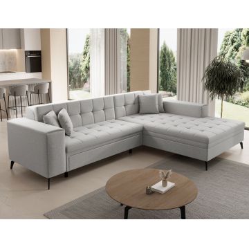 Coltar extensibil dreapta 4 locuri ELTAP, Sol-28, Solange, 292x196x84 cm, lemn/poliester, gri deschis