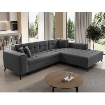 Coltar extensibil dreapta 4 locuri ELTAP, Sol-29, Solange, 292x196x84 cm, lemn/poliester, gri