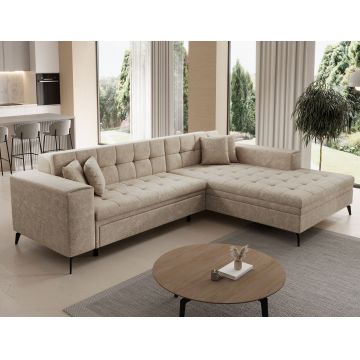 Coltar extensibil dreapta 4 locuri ELTAP, Sol-34, Solange, 292x196x84 cm, lemn/poliester, bej deschis