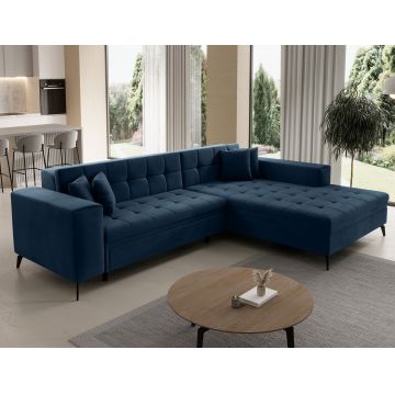 Coltar extensibil dreapta 4 locuri ELTAP, Sol-40, Solange, 292x196x84 cm, lemn/poliester, albastru inchis