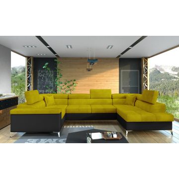 Coltar extensibil dreapta 6 locuri ELTAP, Th-01, Thiago, 342x208x88 cm, lemn/poliester, galben/negru