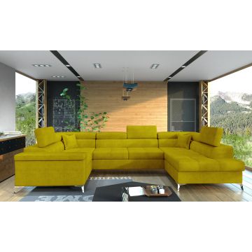 Coltar extensibil dreapta 6 locuri ELTAP, Th-02, Thiago, 342x208x88 cm, lemn/poliester, galben