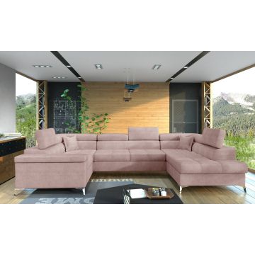 Coltar extensibil dreapta 6 locuri ELTAP, Th-05, Thiago, 342x208x88 cm, lemn/poliester, roz deschis