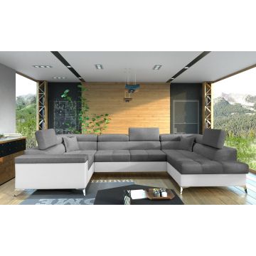 Coltar extensibil dreapta 6 locuri ELTAP, Th-07, Thiago, 342x208x88 cm, lemn/poliester, gri inchis/alb