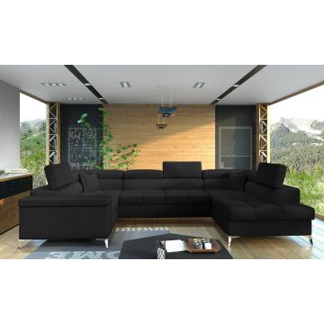 Coltar extensibil dreapta 6 locuri ELTAP, Th-08, Thiago, 342x208x88 cm, lemn/poliester, negru