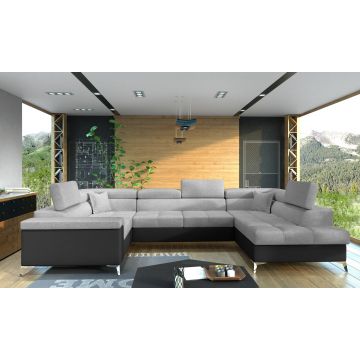 Coltar extensibil dreapta 6 locuri ELTAP, Th-09, Thiago, 342x208x88 cm, lemn/poliester, gri deschis/negru