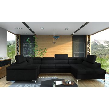Coltar extensibil dreapta 6 locuri ELTAP, Th-101, Thiago, 342x208x88 cm, lemn/poliester, negru